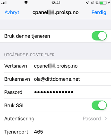 SMTP oppsett iPad/iPhone