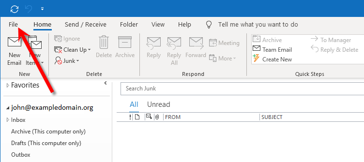 Outlook file menu