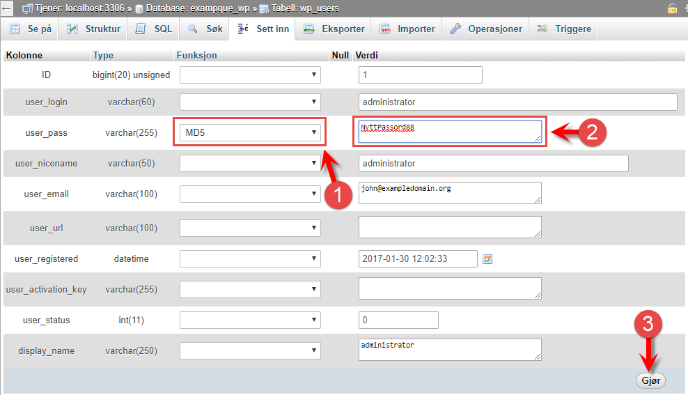 change password phpmyadmin