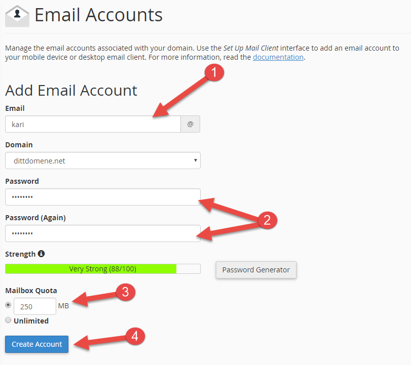 Create email account - cPanel