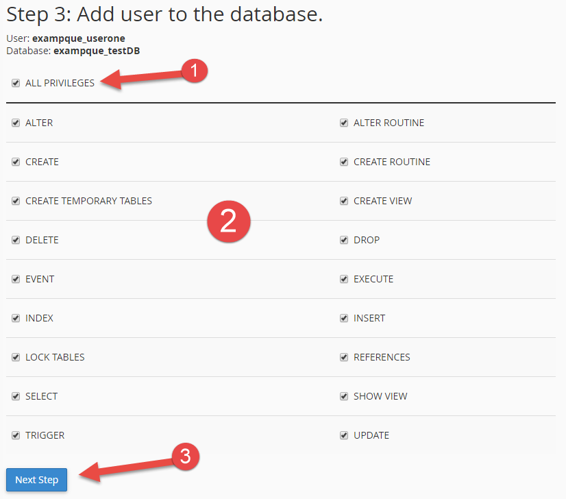 Add database user to database in cPanel
