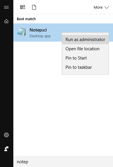 Run Notepad as administrator in Windows 10
