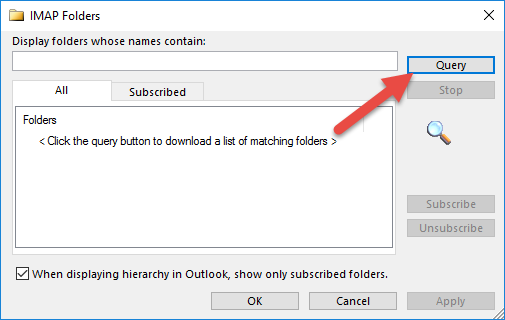 Run query against email server to retrieve all folders