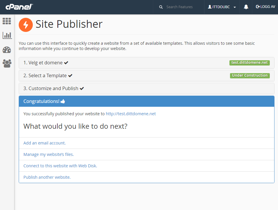 Fullført publisering i Site Publisher