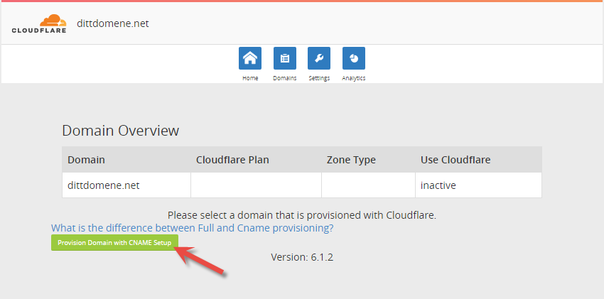 Aktiver CloudFlare for ditt domenenavn