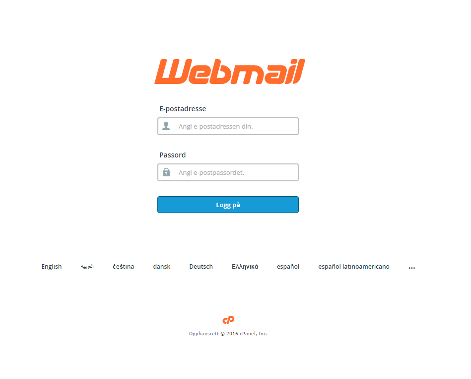 Webmail pålogging cPanel