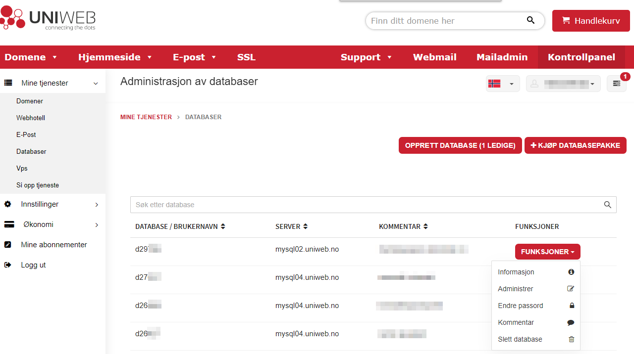 Flytting av database fra Uniweb