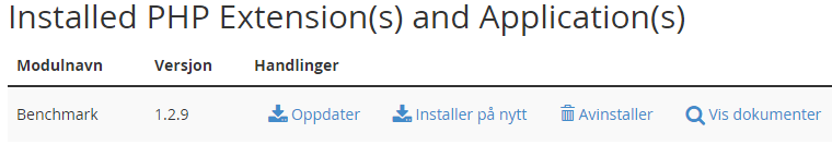 Liste over installerte PEAR pakker i cPanel