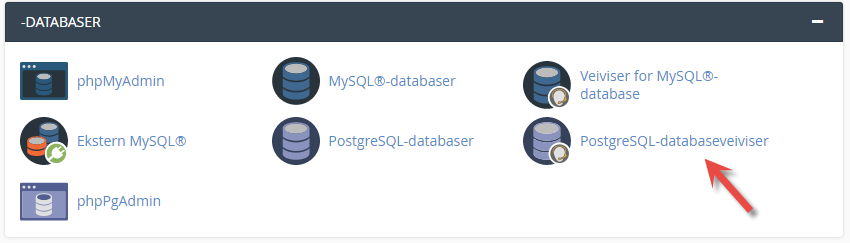 Veiviser for opprettelse av PostgreSQL database i cPanel