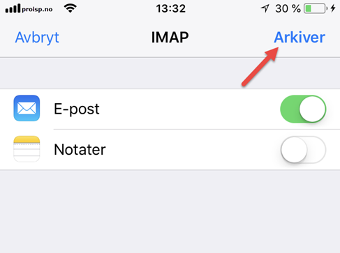 E-post oppsett fullført for iPhone og iPad