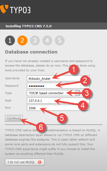 Installering av Typo3 - Databaseforbindelse