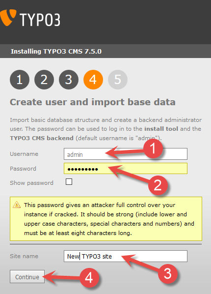 Typo3 installation - Create user and import base data