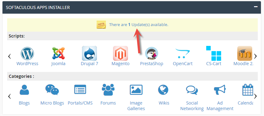 Upgrade script/software via Softaculous in cPanel